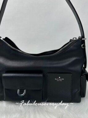 Kate Spade Cargo Shoulder Bag In Leather/Silver/Black KN665 NWT